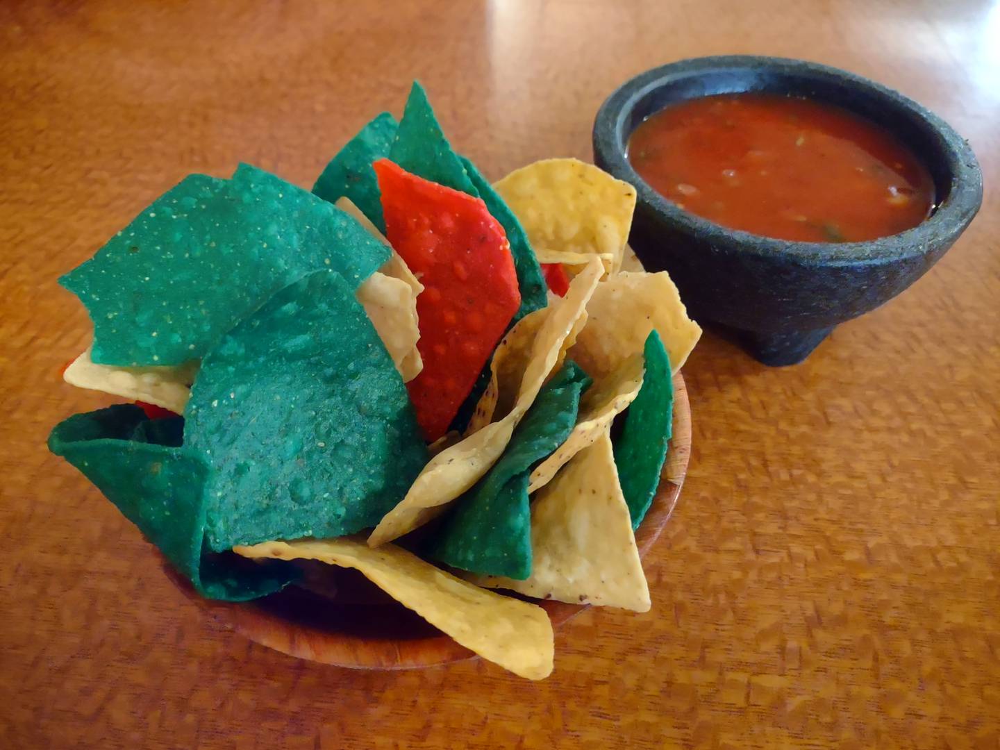 The chips were the colors of the Mexican flag at Mr. Salsas in Oglesby.
