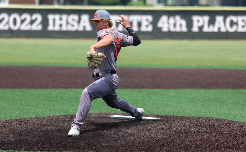 McHenry’s Zachary Readdy delivers in relief against Barrington in IHSA Class 4A Sectional Title Game baseball action at McHenry High School in McHenry on Saturday, June 7, 2025.