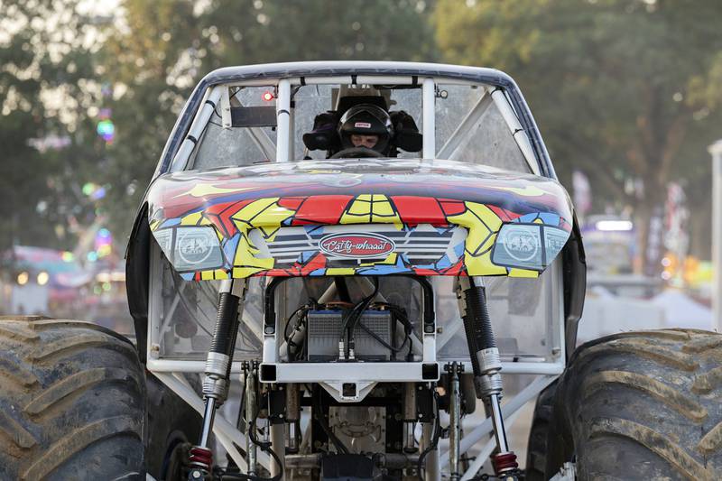 Catty Wampus driver Chris Keyes halts his run Thursday, August 17, 2023 during the Full Throttle Monster Truck show at the Whiteside County Fair.