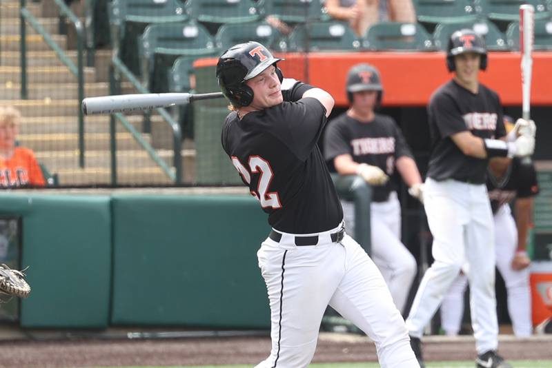 Crystal Lake Central’s Rhett Ozment connects against Lemont in the IHSA Class 3A Championship game on Saturday June 8, 2024 Duly Health and Care Field in Joliet.