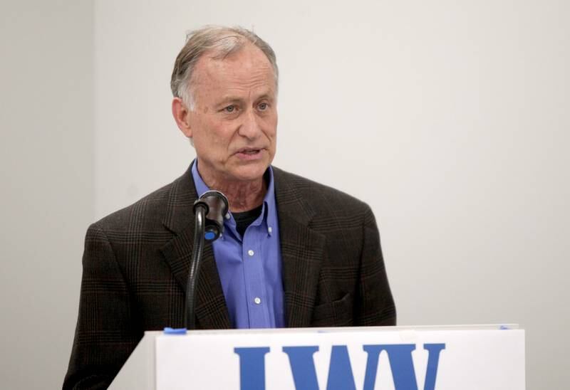 Campton Hills Village President Michael Tyrrell, who is running for re-election, gives a statement during a candidates’ forum hosted by the League of Women Voters at the Campton Hills Village Hall on Thursday, March 2, 2023.