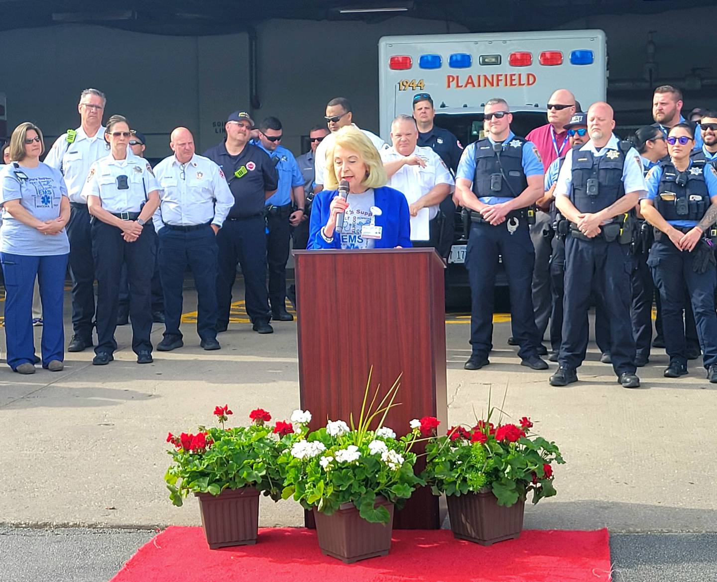 Saint Joseph's Medical Center CEO Barb Martin speaks at the Salute to Nurses event on Wednesday, May 7, 2025.