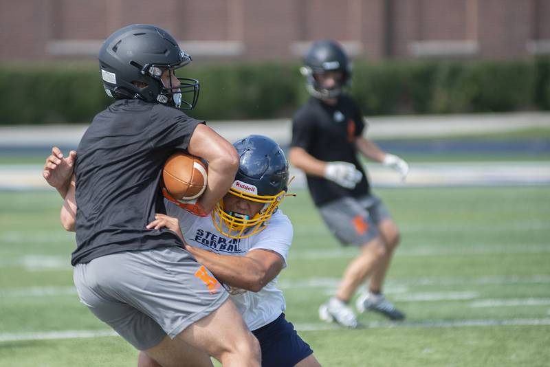 Sterling and Kewanee work against one another Thursday, July 21, 2022 in 7 on 7 football drills at Sterling High School.