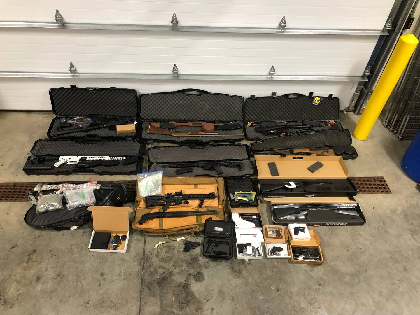 During a search of the home, dozens of firearms were located, including high-powered rifles, shotguns, AK-47’s, and pistols. Hundreds of rounds of ammunition were also seized.