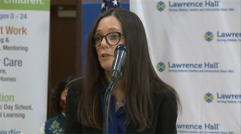 Dana Weiner, whom Gov. JB Pritzker named Children’s Behavioral Health Transformation Director Friday, speaks at a news conference announcing a new children's behavioral health initiative.
