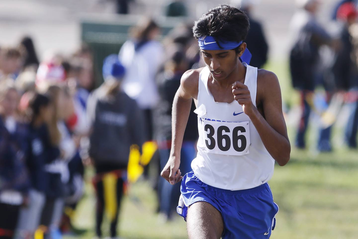 Woodstock's Ishan Patel heads for the finish line to place 13th during the boys Class 2A Woodstock North XC Sectional at Emricson Park on Saturday, Oct. 30, 2021 in Woodstock.