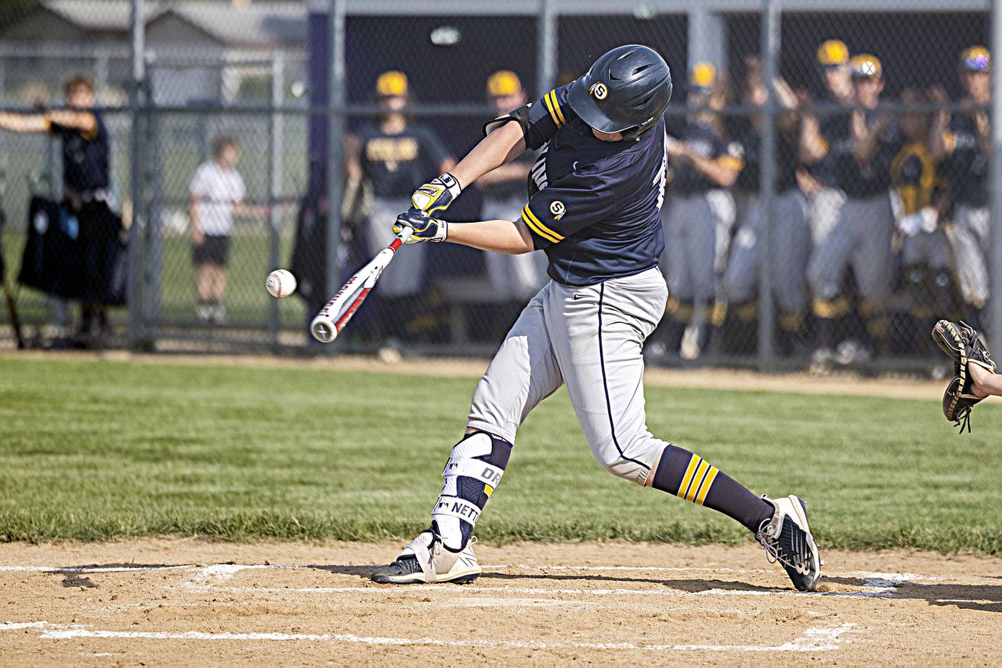 Sterling’s Drew Nettleton drives in a pair of runs for Sterling against Rochelle in class 3A regional action on Monday, May 22, 2023.