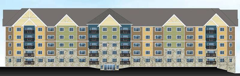 Three apartment buildings with 300 units will be built as part of phase one of a $250 million downtown redevelopment plan in Fox River Grove. Above is a rendering of one of the apartment buildings.