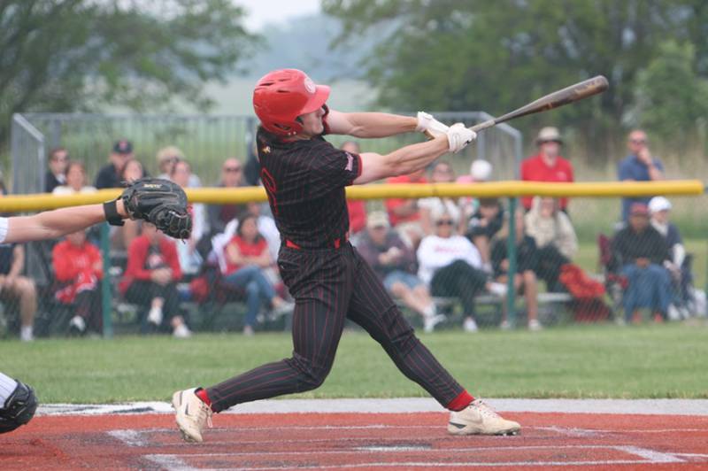 Benet's Merrick Sullivan hits a home run against Burlington Central  at the Class 3A Kaneland Sectional Semi Final on Thursday, June 5, 2025 in Maple Park.