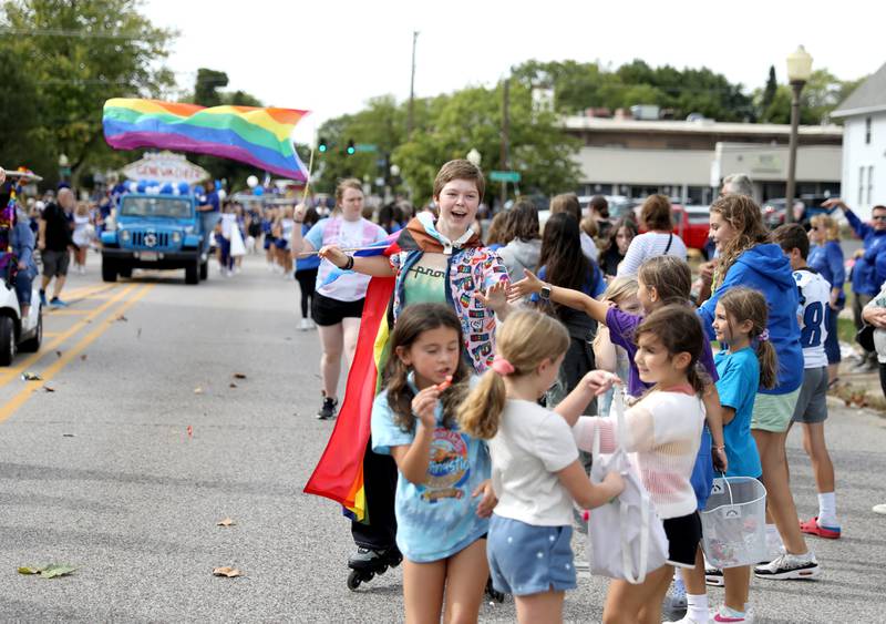 Geneva High School student Lili Corbett skates along State Street on Friday, Sept. 27, 2024 during the school’s annual homecoming parade.