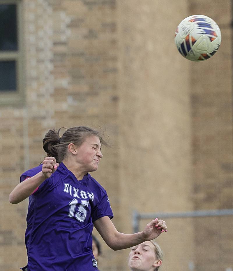Dixon’s Jenna Harrison heads the ball towards the goal against Oregon Friday, May 1, 2026.