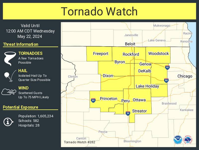 A tornado watch has been issued for northern Illinois for May 22, 2024