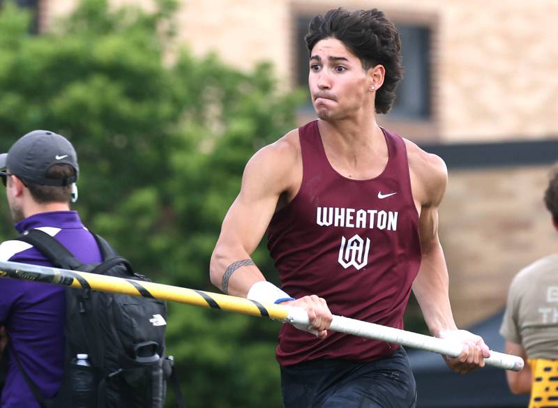 Wheaton Academy’s Canyon Roberts
Makes his run up in the pole vault Thursday, May 16, 2024, during the Class 2A boys track sectional at Sycamore High School.