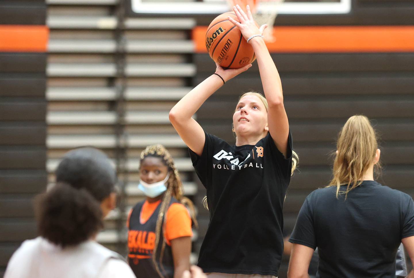 DeKalb's Lauren Gates takes a shot during a drill Thursday, June 23, 2022, at girls basketball practice at DeKalb High School.