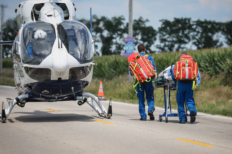 A motorcycle and Nissan crashed along Route 173 Thursday, Aug. 18, 2022. The motorcyclist was airlifted to the hospital, but is in stable condition.