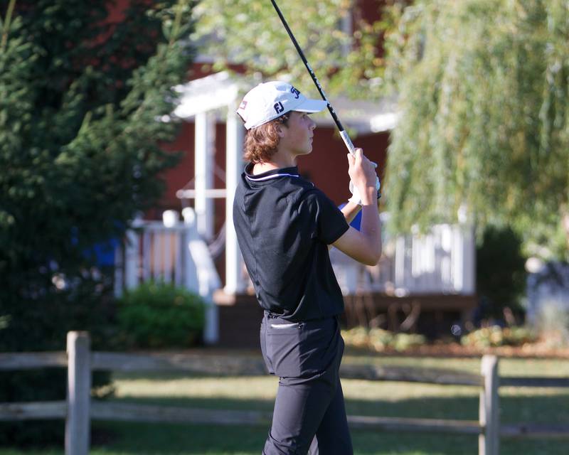 Huntley's Nathan Elm tees off at the Cary-Grove Boy's Golf Invite at Foxford Hills Golf Club on Saturday, Sept. 9, 2023, in Cary.