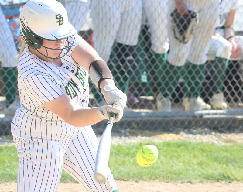 St. Bede's Macy Strauch gets a hit against Dwight on Friday, May 15, 2026 at St. Bede Academy.