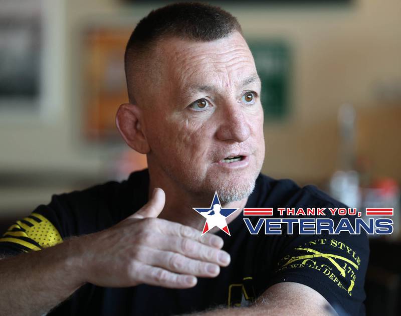 Mike Crawford, U.S. Army veteran and owner of Hobnobbers Food & Spirits in Sycamore, talks Monday, Sept. 22, 2025, at the restaraunt, about how wrestling and the Army influenced the person he is today.