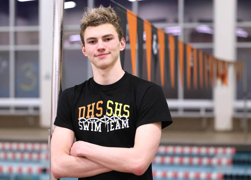 Daily Chronicle Boys Swimmer of the Year Jacob Gramer Tuesday, March 7, 2023, at the pool in Huntley Middle School in DeKalb.