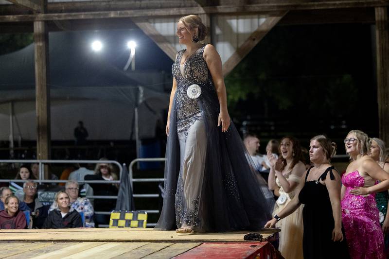 Julia Hoefle, 19, competes in the Ogle County Queen pageant Thursday, July 30, 2025, at the Ogle County Fairgrounds.