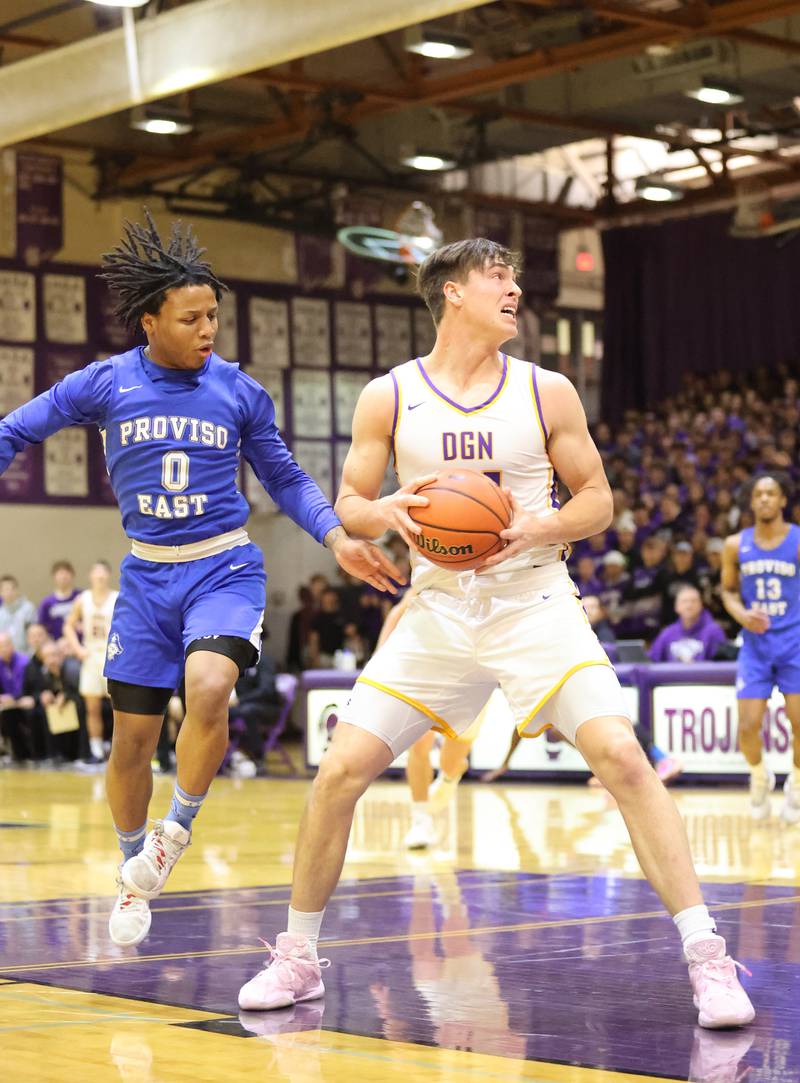 DGN's George Wolkow (24) looks to go to the basket during the boys 4A varsity regional final between Downers Grove North and Proviso East in Downers Groves on Friday, Feb. 24, 2023.