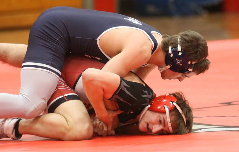 Streator's Garritt Benstine wrestles Lisle's Alexander Ferari during a meet on Wednesday, Jan. 21, 2025 in Pops Dale Gymnasium at Streator High School.