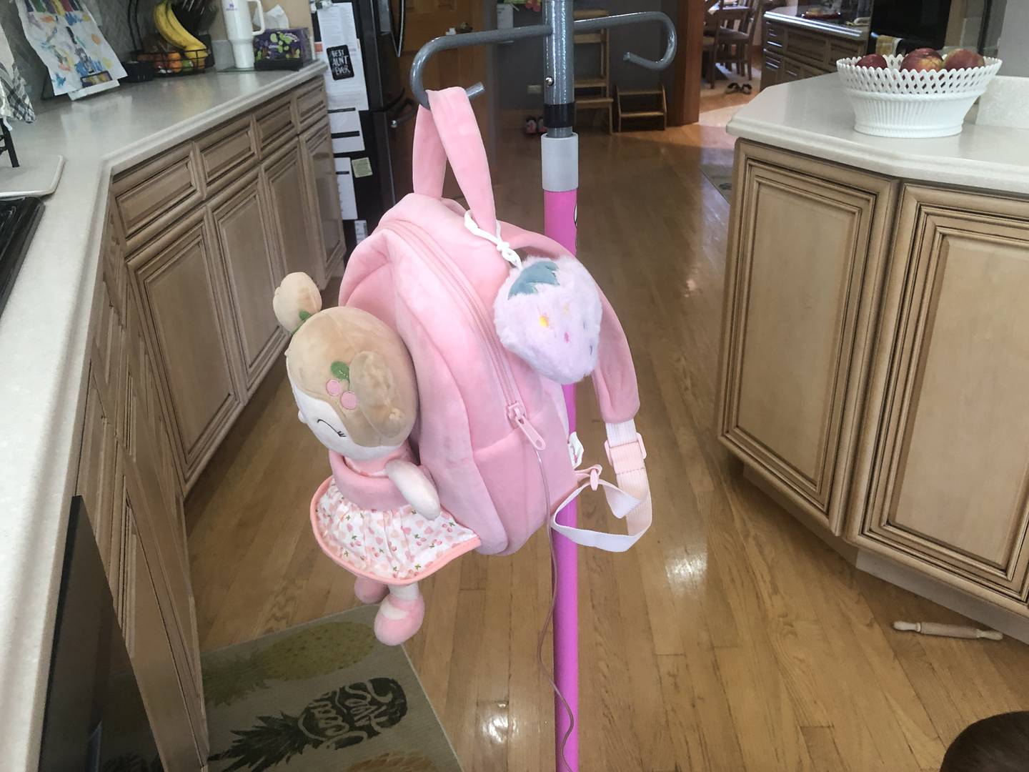 Kinsley McLamore, 3, of Johnsburg, was diagnosed in March with acute lymphoblastic leukemia. Her backpack carries a pump that carries a therapeutic drug into her system.