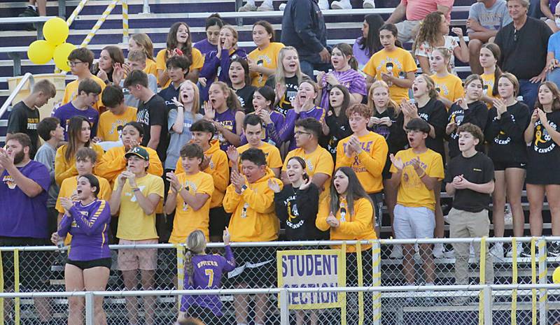 Mendota High School student section cheers on their soccer team against Bloomington Central Catholic on Wednesday, Sept. 14, 2022 in Mendota.