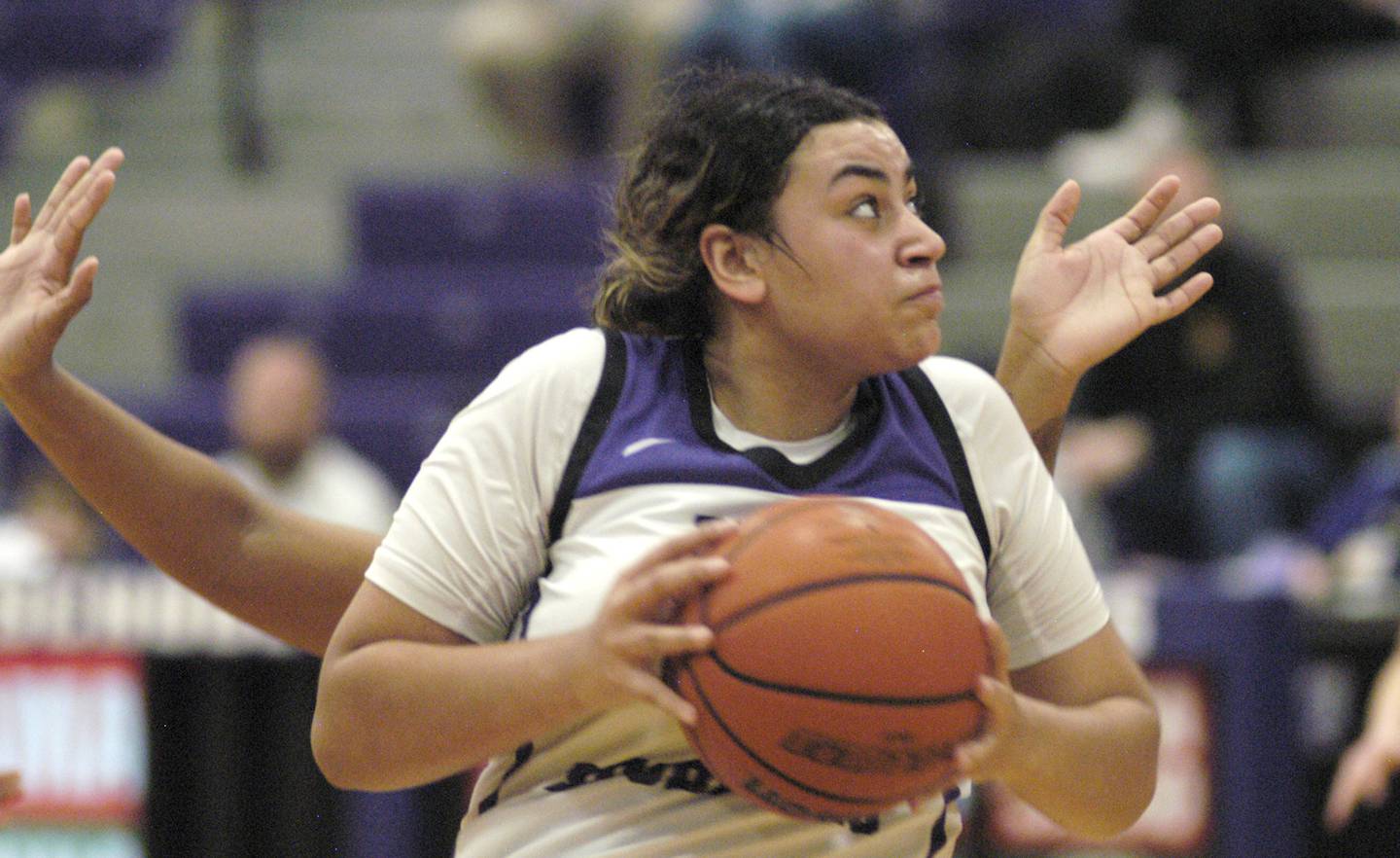 Dixon's Hallie Williamson eyes the basket against Rock Island  Friday, December 22, 2023 during a game at Dixon High School. (Brian Hurley - Shaw Local News Network)