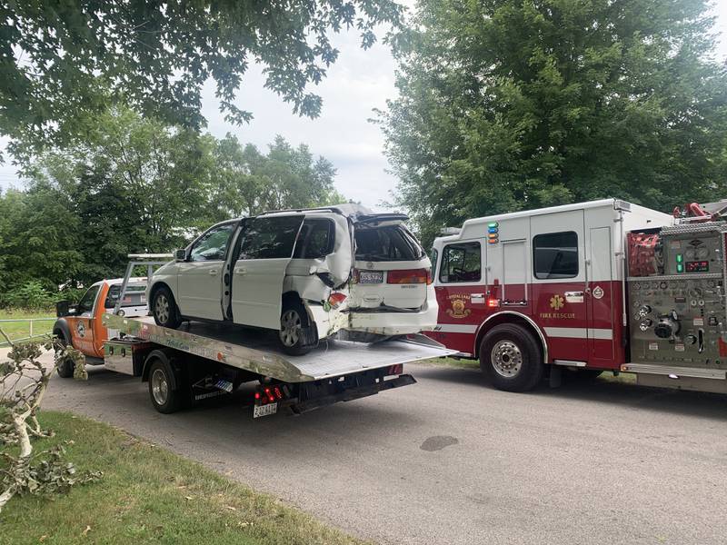 A Honda minivan hit a home in the 100 block of Esther Street in Crystal Lake on Friday, Aug. 19. Authorities said two people in the vehicle were sent to the hospital for injuries.