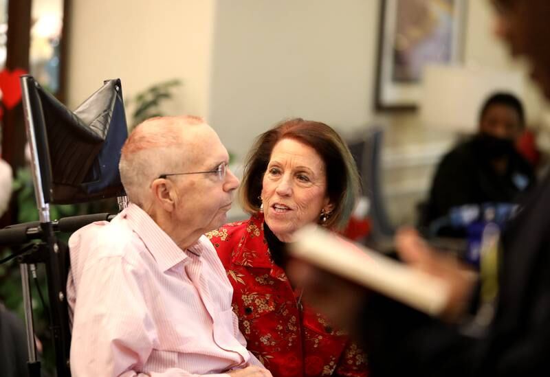 Sherri and William Bowne, who have have been married for 53 years, renew their wedding vows on Friday, Feb. 14, 2025 at Churchill Place, an Anthem Memory Care community in Glen Ellyn.