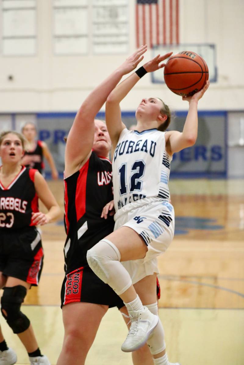 Bureau Valley's Kate Stoller drives against Stark County at Princeton Monday. The Storm won 41-31.