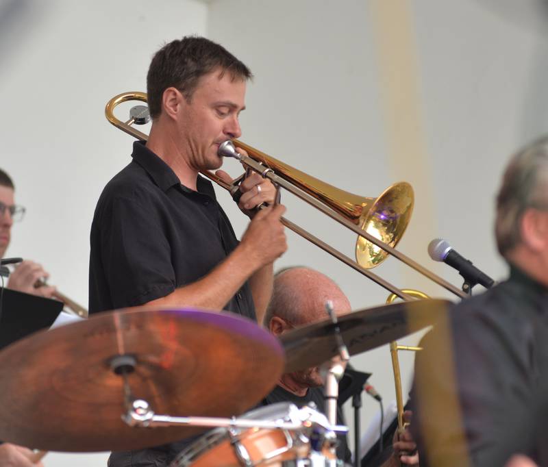 A member of the All-Star Superband plays the trombone on Wednesday, Aug. 27, 2025 in Mt. Morris.