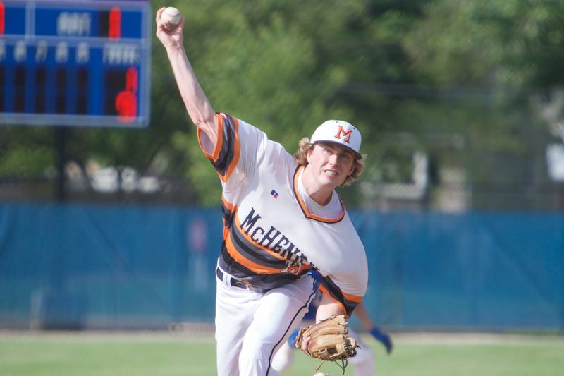 McHenry's Gavin Micklinghoff delivers a pitch against Larkin during a Class 4A Dundee-Crown Regional semifinal, Thursday, May 26, 2022, in Carpentersville.