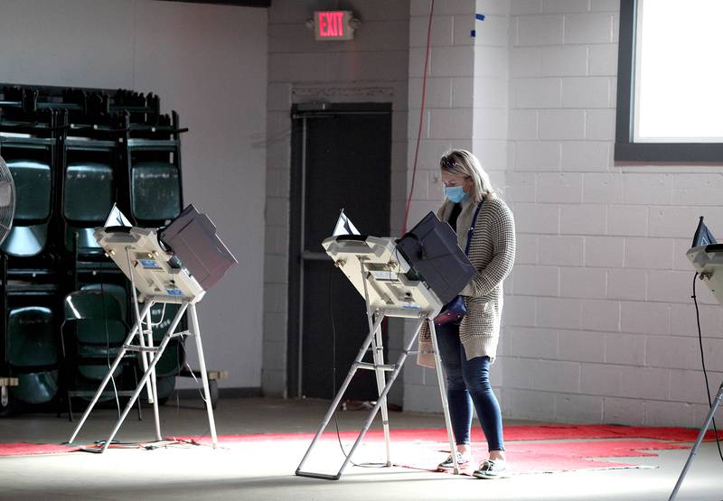 Viktorija Cardilli of Woodridge votes at the DuPage County Fairgrounds polling place in Wheaton on Nov. 3.