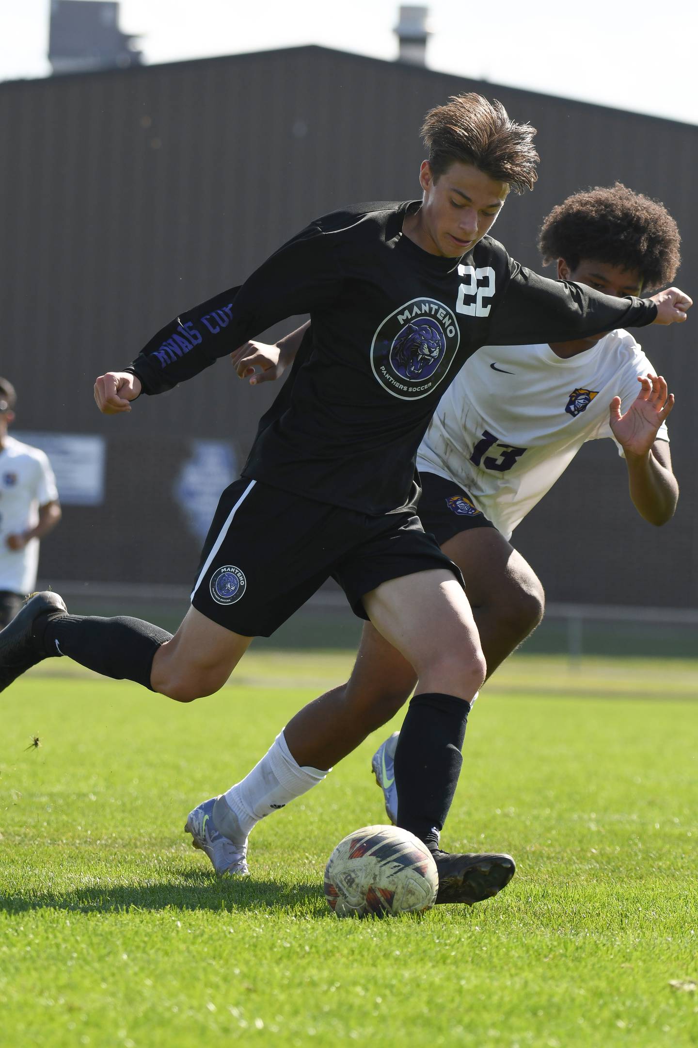 Manteno's Ben Froeschile making a goal in the first half of the Panthers 1-2 loss in the Manteno Rivals Cup championship on Saturday, September 27, 2025.