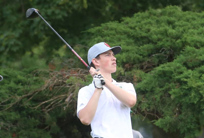 L-P's Cade Kilmartin tees off on the second hole during the Streator Bulldog Invitational on Monday, Aug. 25, 2025 at Eastwood Golf Course in Streator.