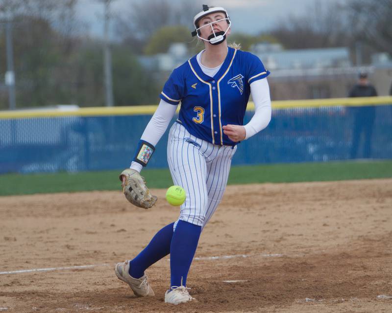 Wheaton North's Hannah Wulf delivers a pitch against St. Charles East on Monday, April 21, 2025 In Wheaton.