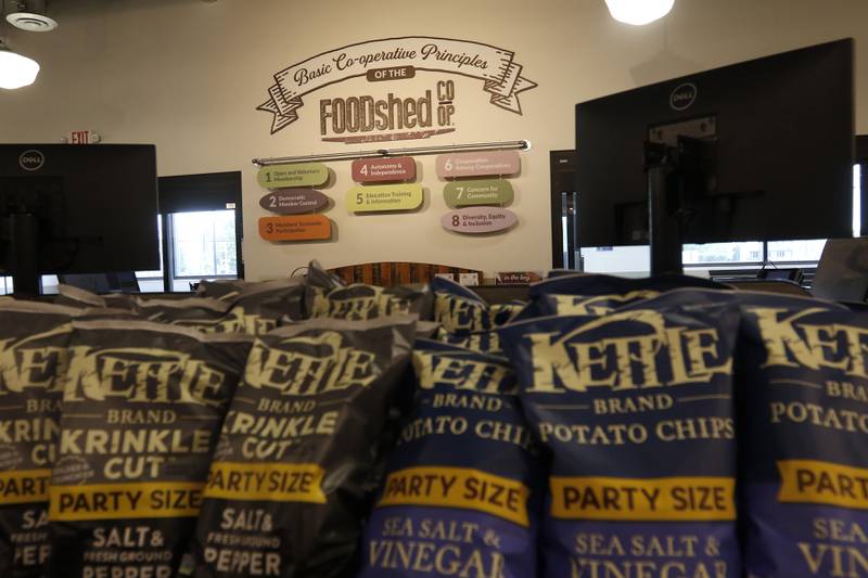 Potato chips for sale at the Food Shed, McHenry County's first co-op grocery store, on Friday, May 10, 2024, The he store opens on May 15.