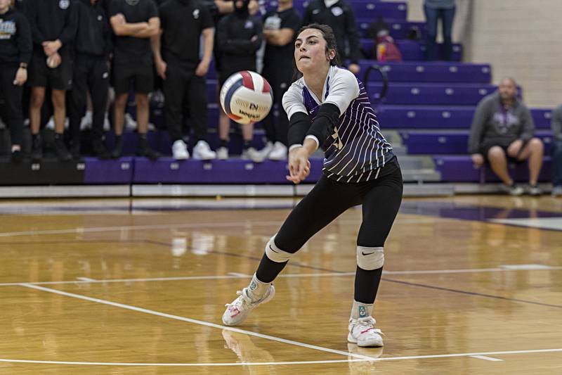 Dixon’s Madelyn Smith makes a pass against Rock Falls Thursday, Oct. 12, 2023 at Dixon High School.