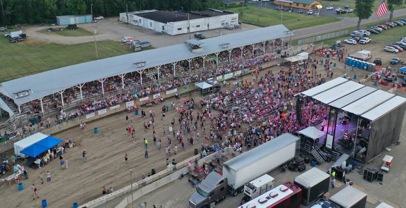 An aerial view of the crowd during the Sara Evans and Josh Turner concert on Thursday, Aug. 24, 2023 at the Bureau County Fair in Princeton.