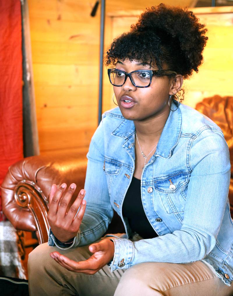 Malia Jones talks Wednesday, Feb. 21, 2024, at Cast Iron Coffee in DeKalb, about her work promoting social change in the community and her efforts to make a difference for those that may be underrepresented in the area.