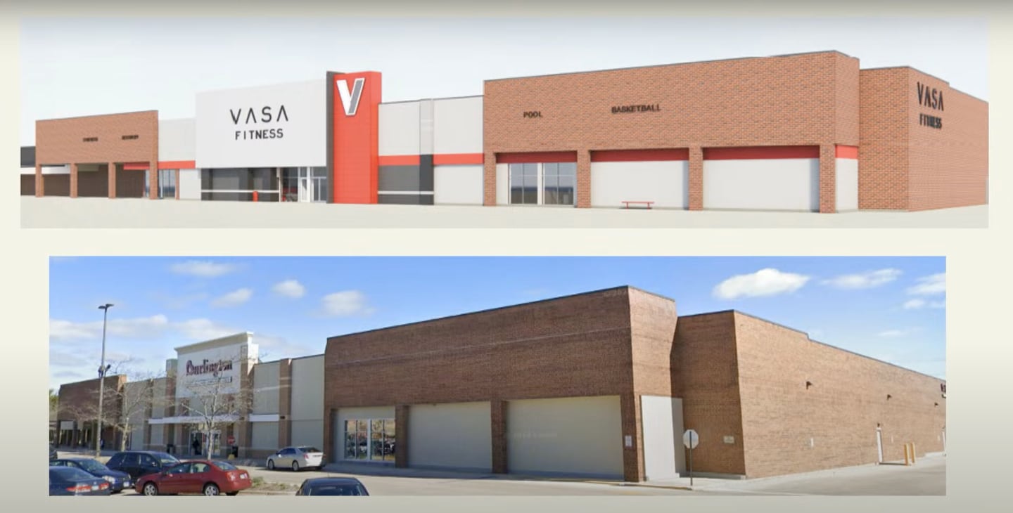 A rendering of VASA Fitness to replace the former Burlington store at 6120 Northwest Highway, Crystal Lake.