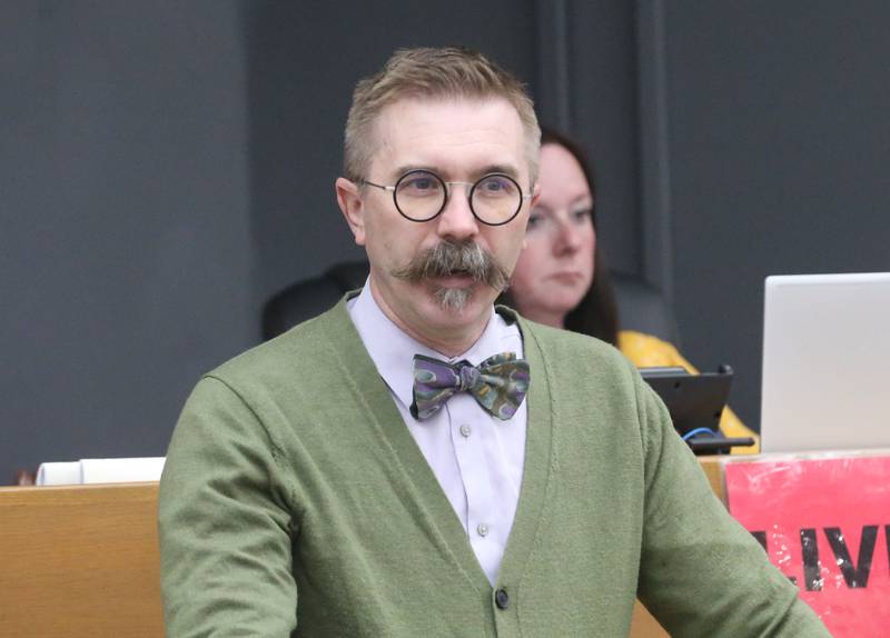 Ottawa Mayor Robb Hasty speaks Monday, June 10, 2024, to the La Salle County Board prior to its vote on a resolution opposing OSF's plans for health care in La Salle County.