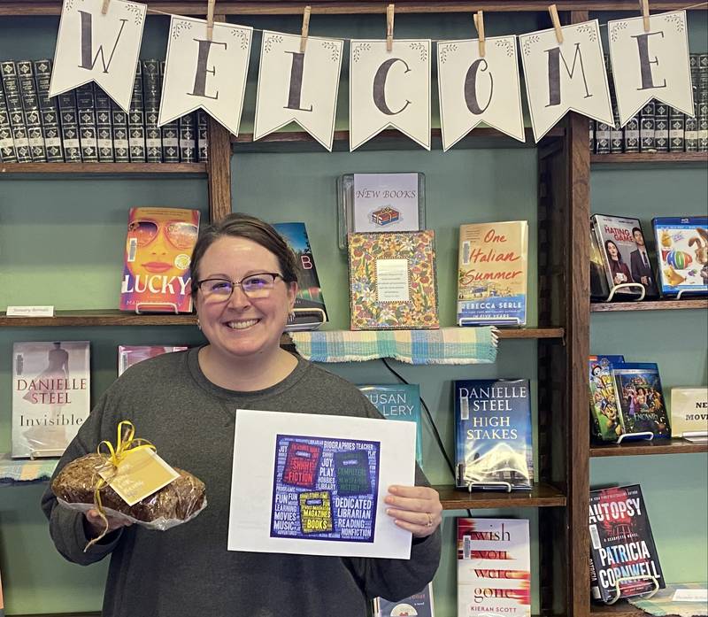 The group presented banana bread and thank you cards to local librarians.