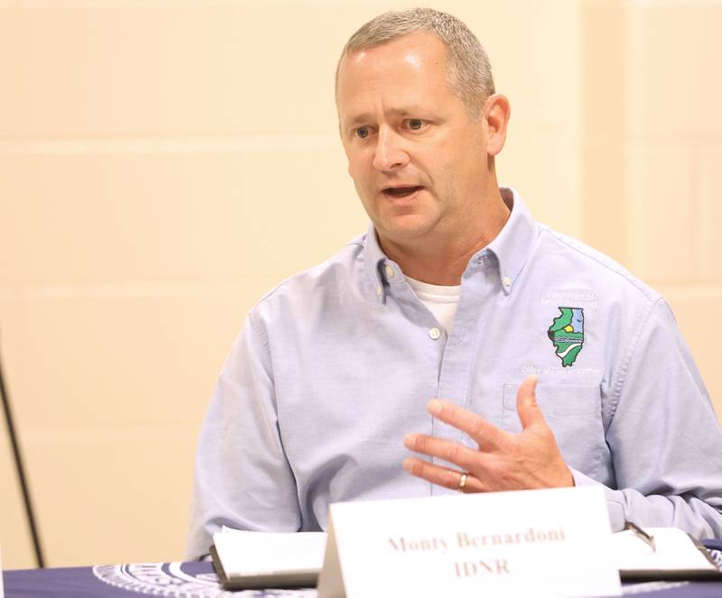 Starved Rock Site superintendent Monty Bernardoni speaks during the Starved Rock Safety Update meeting on Monday, May 11, 2026 at the Utica Fire Station. The meeting serves as an opportunity to discuss safety, visitor experience, and general updates related to the park.