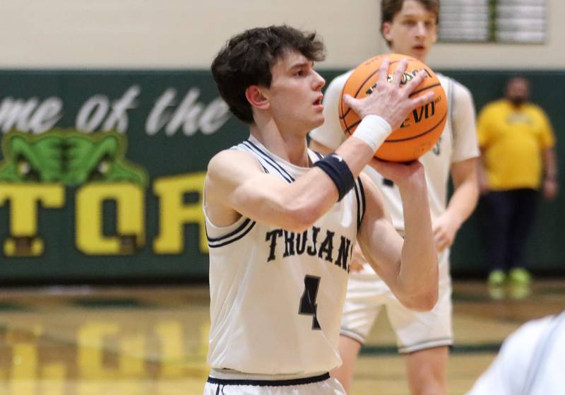 Cary-Grove’s Dylan Dumele drains a three-point basket in boys IHSA Class 3A Regional Championship basketball on Friday, Feb. 27, 2026, at Crystal Lake South High School in Crystal Lake.