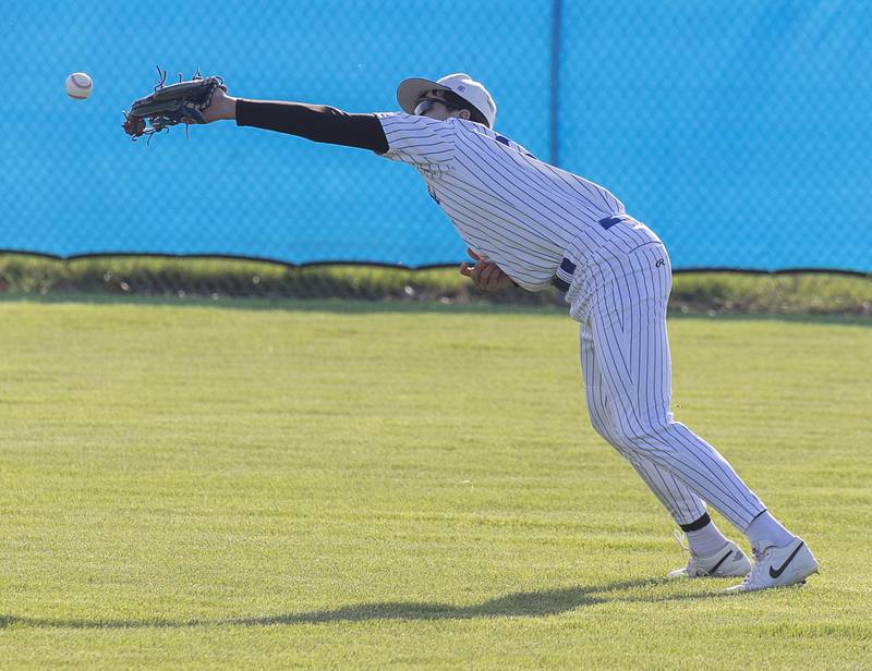 Newman’s Michael Morse misplays a fly ball in right but is able to throw out the batter at second against Princeton Monday, April 6, 2026.
