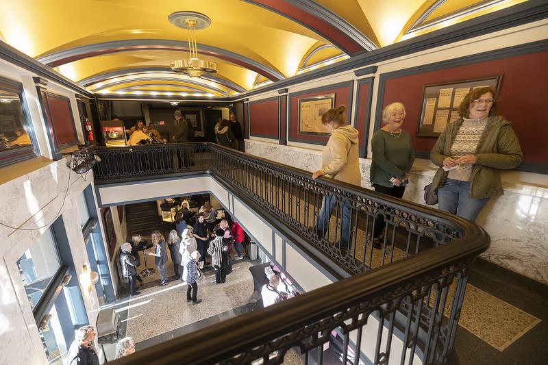 Visitors check out the newly painted walls and ceiling of The Dixon Sunday, March 2, 2025, as the theater hosts its first show since being closed for renovation.