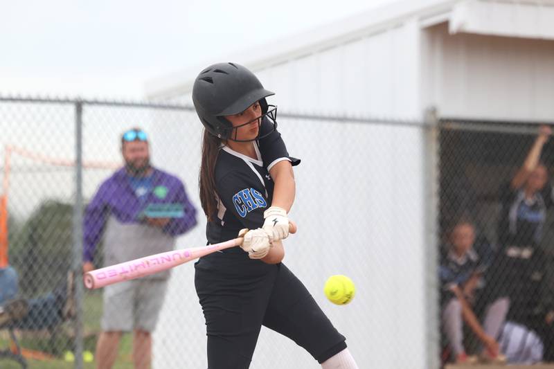 Clifton Central's Sophia Bone hits the ball during Central's 9-3 victory over St. Anne in the Class 1A Dwight Regional quarterfinal game at Central High School.
